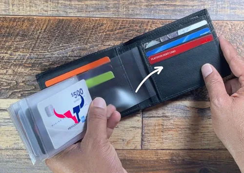 Miniatura 3 de Juego de 2 portatarjetas de tarjetas de crédito de vinilo resistente para tarjetas de crédito, insertos fabricados en Estados Unidos, Gris