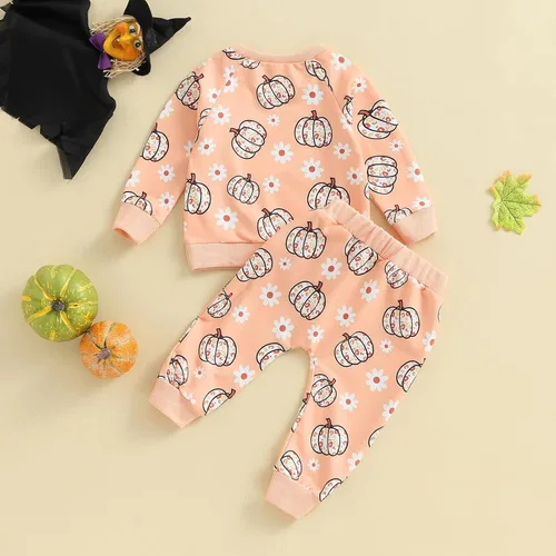 Miniatura 18 de YINGISFITM Conjunto de camisa de calabaza de Halloween para bebé, niña, niño, sudadera y pantalones para otoño e invierno