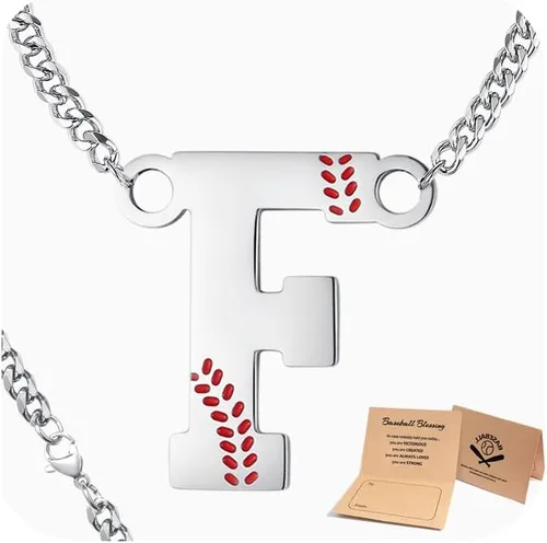 Miniatura 30 de QINJIEJIE Collar de béisbol inicial A-Z con letras, accesorios deportivos, colgante de encanto de béisbol, joyería de cadena de acero inoxidable 2-P