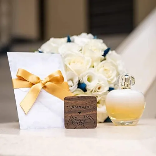 Miniatura 6 de Caja de anillo de madera de compromiso, caja de anillo rústica de doble ranura, caja de almacenamiento de joyas cuadrada de madera maciza, caja