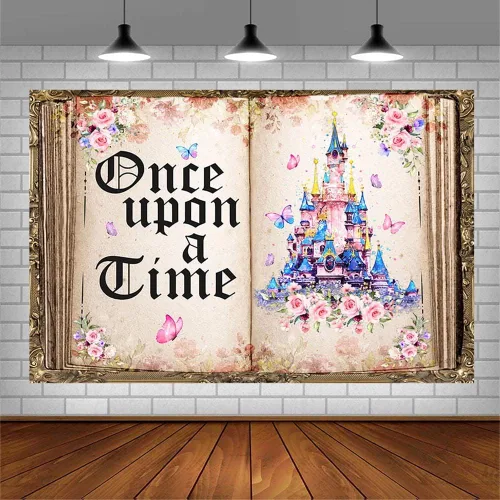 Miniatura 3 de AIBIIN Fondo de 7 x 5 pies Once Upon a Time para libros de cuentos de hadas, castillo, rosa, floral, princesa, historia romántica, libro de apertura