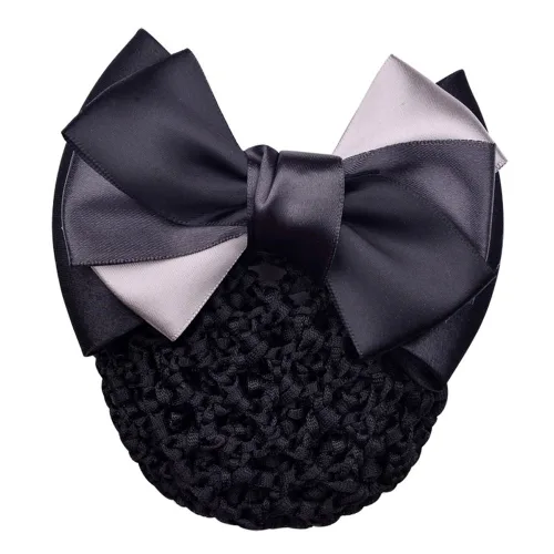 Miniatura 4 de Woman Pro Snood Net Bow Barrette Hair Clip Moño Cover Set Bowknot Decoración Café gris púrpura azul