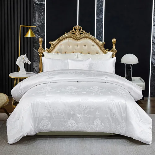 Miniatura 27 de Juego de edredón Queen de jacquard verde, juego de sábanas, elegante juego de ropa de cama de 8 piezas bordado, diseño floral neoclásico, decoración