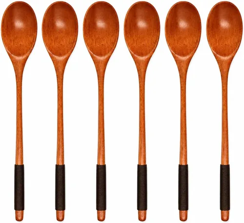 6 cucharas de madera para comer, cucharas de sopa de madera Muulaii, cuchara de mango largo con utensilio de cocina de estilo japonés para comida