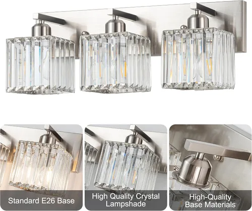 Miniatura 7 de Moderna lámpara de tocador de baño con 3 luces, moderna lámpara de cristal cromado sobre el espejo, lámpara de pared de cristal cromado