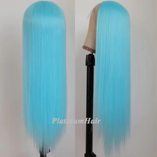 Miniatura 4 de Pelucas de encaje frontal color azul con encaje frontal, peluca para usar y llevar, sin pegamento, pelucas de cabello largo y lacio, pelucas