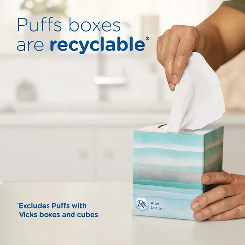 Miniatura 9 de Puffs Loción facial Tissus, 4 cajas Mega Cube, 72 pañuelos faciales por caja, alergias y resfriados (el embalaje puede variar)
