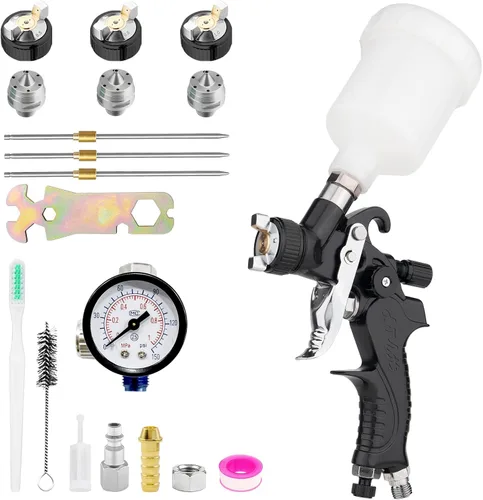 Mini pistola de pulverización HVLP con boquillas de 0,5/0,8/1,0 mm y taza de 125cc, pistola de pintura automotriz para pintar autos, pistola de