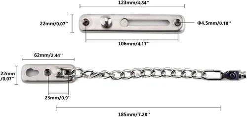 Miniatura 2 de Cerradura de puerta de cadena de acero inoxidable, resistente pestillo interior de la puerta, cerradura de puerta sin llave, añade seguridad Plateado