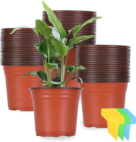 Kleeblatt 100 macetas de plástico de 6 pulgadas, macetas de plástico con 30 etiquetas para plantas, macetas de plántulas y contenedores de plantas