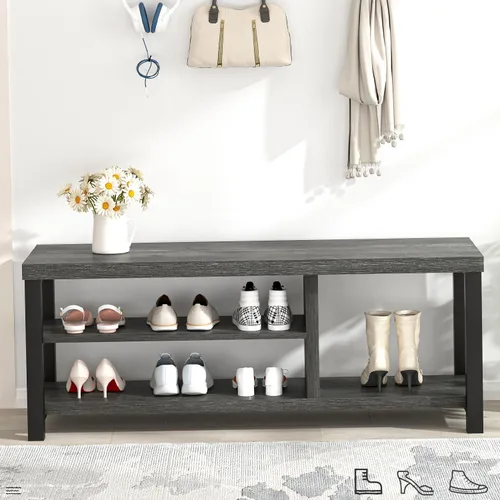 Miniatura 6 de EXCEFUR Banco de entrada industrial, banco rústico de almacenamiento de botas para interiores con asiento para sala de estar, gris