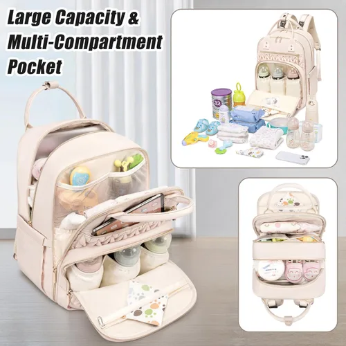 Miniatura 6 de Tealari Mochila para pañales, elegante bolsa de pañales para bebé, mochila impermeable para pañales de viaje, bolsas de bebé con cambiador, correas