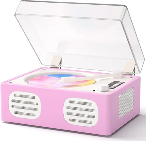 Miniatura 11 de Reproductor de CD portátil Bluetooth, reproductor de CD retro negro para reproductor de música en el hogar, batería recargable y altavoces