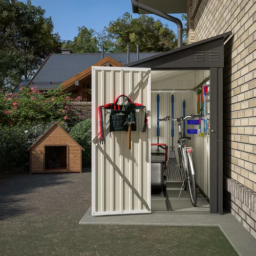 Cobertizo de almacenamiento al aire libre de 4 x 8 pies, cobertizo de metal inclinado para almacenamiento para patio trasero, patio, jardín, negro