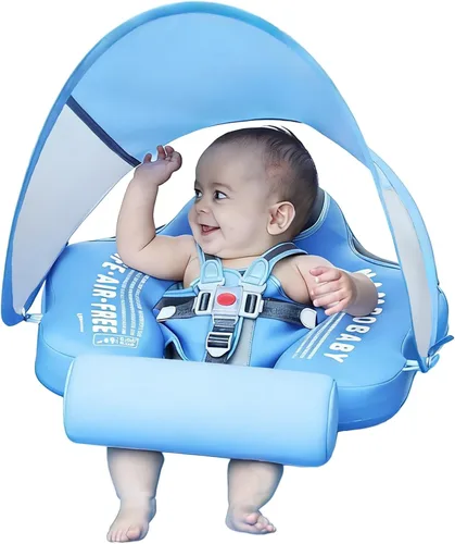 Miniatura 14 de Mambobaby Flotador con cola y toldo no inflable para bebé, flotador Mambo Flotador inteligente de natación para bebé, flotador de piscina para niños