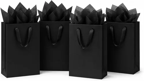 Miniatura 19 de OfficeCastle Paquete de 4 bolsas de regalo doradas con papel de seda, 7x3x9 pulgadas, perfectas para cumpleaños, baby showers, Día del Padre
