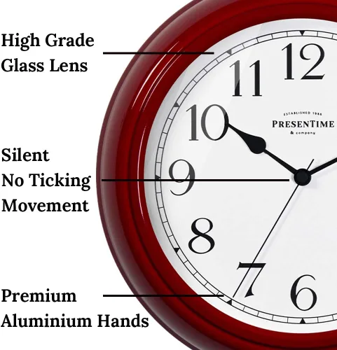 Miniatura 3 de Presentime & Co Chic Home Collection - Reloj Molly de 10 pulgadas, silencioso, sin ticks, color rojo. Reloj de pared decorativo moderno para cocina
