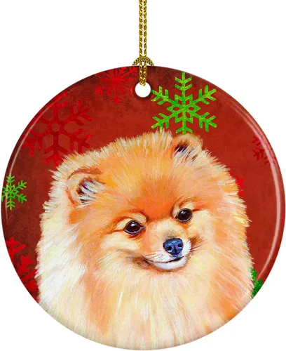 Miniatura 30 de Caroline's Treasures Bulldog English - Copos de nieve rojos y verdes, adorno de cerámica de Navidad, decoración colgante para el hogar, Navidad