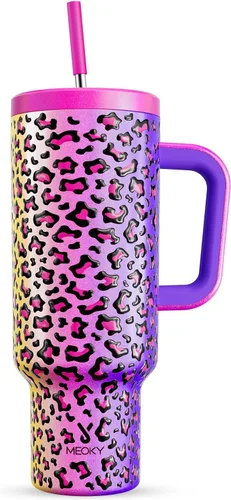 Miniatura 22 de Meoky - Vaso de 30 oz con asa, tapa y pajilla, taza de viaje térmica de acero inoxidable 100% a prueba de fugas, para portavasos, mantiene el frío
