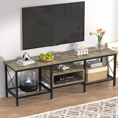 Miniatura 7 de VECELO Soporte de TV industrial para gabinete de televisión de 70 pulgadas, consola de 3 niveles con estantes de almacenamiento abiertos, marco