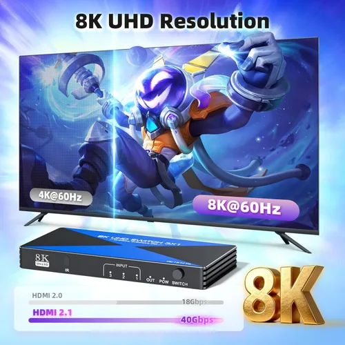 Miniatura 3 de Interruptor HDMI de 8K a 60Hz 3 en 1 salida. ALYYDBG HDMI 2.1 Switcher soporta DSC 4K @240Hz 3D HDR10+ HDCP 2.3 VRR para PS5/4 Xbox Nintendo Switch