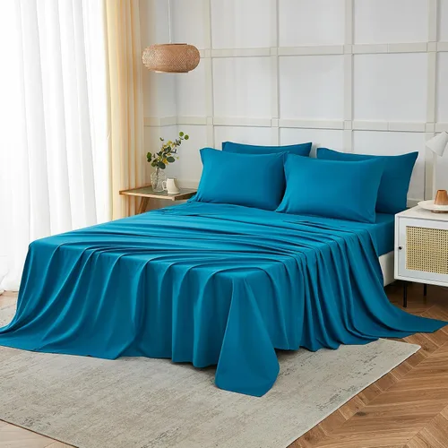 Miniatura 6 de ILAVANDE Juego de Sábanas King Size Verde Azulado de 6 Piezas, Sábanas de Cama King de Microfibra Serie 1800 Súper Suaves de Lujo Hotelero