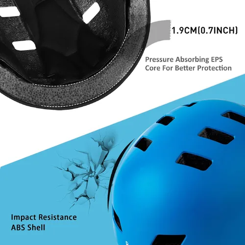 Miniatura 5 de Casco de bicicleta en 3 tallas para adolescentes, niños, jóvenes, adultos, Bavilk Casco de monopatín ajustable multideporte para bicicleta, Azul mate