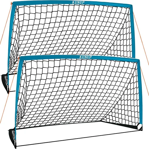 Miniatura 22 de Juego de 2 porterías de fútbol para niños, 5 x 3, 6 x 4, 9 x 5, red de práctica de fútbol plegable con bolsa de transporte portátil para niños