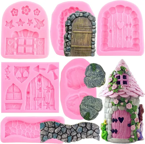 Miniatura 6 de ZiXiang Moldes de silicona encantados para jardín, hadas, gnomo, puerta de casa, ventana, molde de fondant de hongos para decoración de pasteles