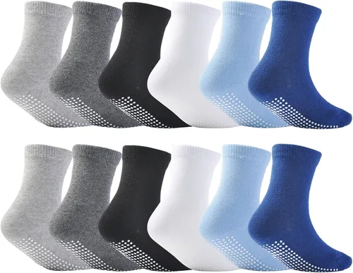 EPEIUS Calcetines de bebé con empuñaduras para bebés y niños pequeños, calcetines antideslizantes de 6/12 pares