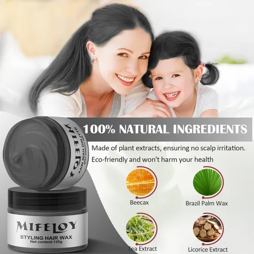 Miniatura 2 de Cera temporal negra para el cabello, tinte en crema para peinado natural instantáneo, pomadas lavables para hombres, niñas, mujeres, jóvenes, barro