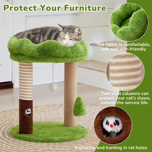 Miniatura 6 de WOOCHPET Árbol pequeño para gatos con cama de perca para gatos y cubierta extraíble, torre para gatos de 23 pulgadas de alto con 2 postes rascadores