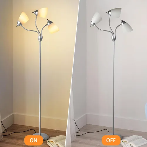 Miniatura 8 de Lámpara de pie moderna DLLT para habitación: lámparas de pie de cuello de ganso flexibles de 3 luces en plata para sala de estar, dormitorio