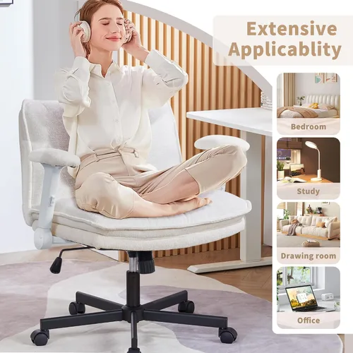 Miniatura 6 de FanciSpot Silla de Oficina con Piernas Cruzadas con Ruedas y Brazos Abatibles Ajustables, Silla de Escritorio Criss Cross con Cojín Grueso, Silla