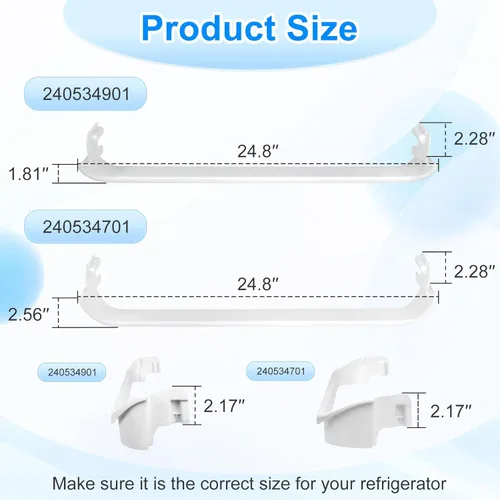 Miniatura 2 de 240534701 y 240534901 x 2 estantes de repuesto para puerta de refrigerador, compatible con frigidaire kenmore estante de puerta, estante de barra