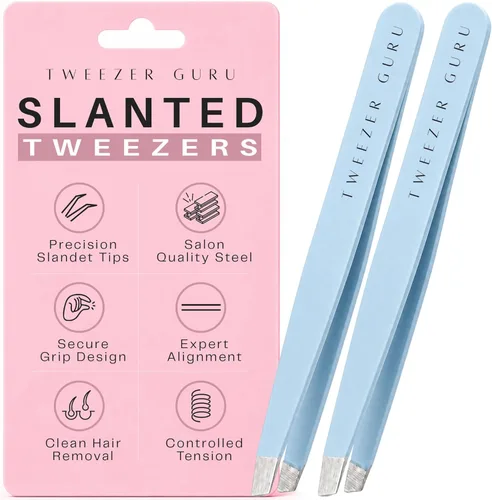 Miniatura 12 de Tweezer Guru Pinzas para el vello facial de mujeres y hombres, pinzas de precisión para cejas inclinadas para cabello encarnado, eliminación