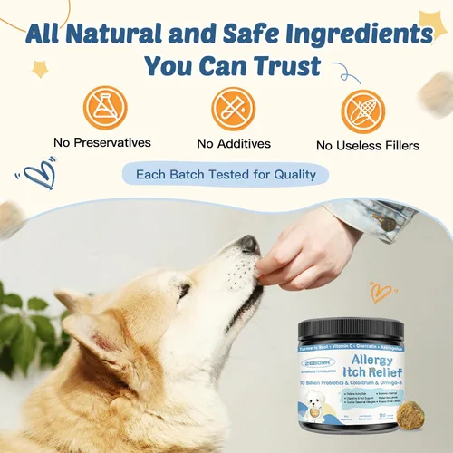 Miniatura 8 de ZEBORA Masticables para alergias para perros, apoyan las alergias estacionales y el alivio de la picazón, probióticos + omega-3 + calostro