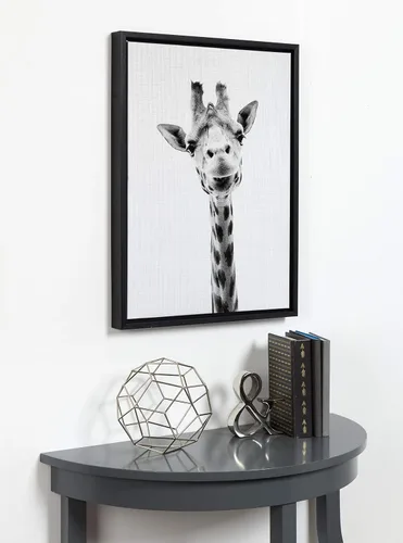 Miniatura 4 de Kate and Laurel Sylvie - Lienzo enmarcado con diseño de jirafa en blanco y negro, arte de pared por Simon Te Tai, 18 x 24 pulgadas, negro