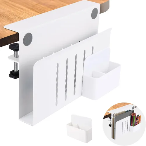 Miniatura 8 de Almacenamiento lateral de escritorio, soporte para laptop debajo del escritorio, organizador de archivos colgante lateral de mesa, sin abrazadera