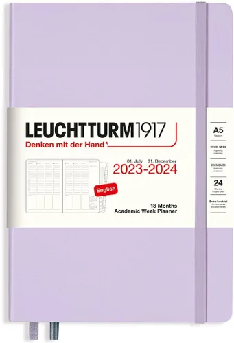 Miniatura 8 de LEUCHTTURM1917 - Planificador de semana académica de 18 meses, tapa dura, tamaño mediano A5, julio de 2023 - diciembre de 2024, inglés, tapa dura