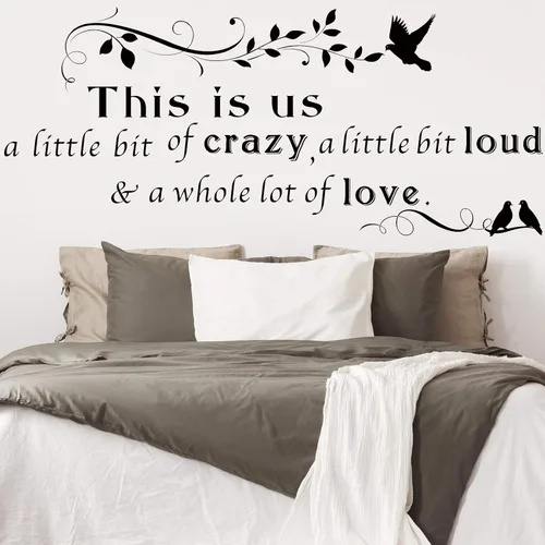 Miniatura 5 de Calcomanías de pared con texto en inglés "This is Us Crazy Loud Love", calcomanías de pared con texto inspirador para decoración del hogar