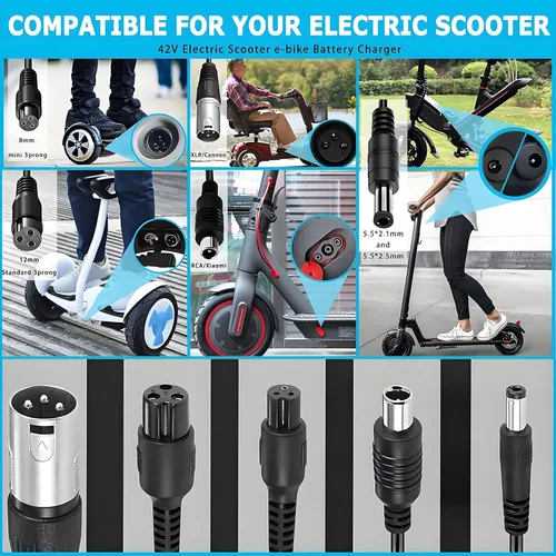 Miniatura 7 de Cargador de repuesto de 42V 2A para scooter eléctrico de 36 V, batería de litio Ebike, cargador de scooter 5 en 1 para Gotrax, Jetson, Swagtron