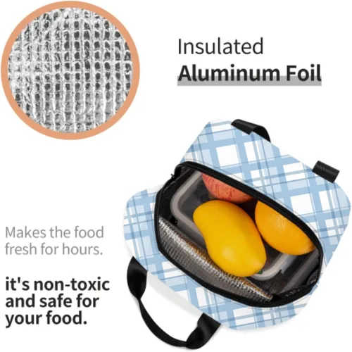 Miniatura 6 de Nerxy Lonchera a cuadros de búfalo azul, moderna, 8 x 5 x 8.5 pulgadas, suave bolsa de almuerzo para mujeres, niños, adultos, trabajo, escuela