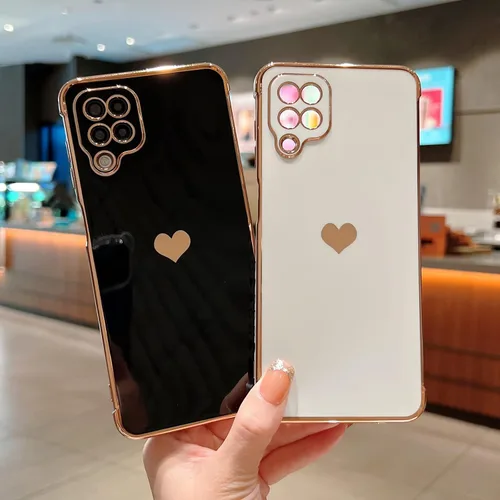 Miniatura 4 de phylla Funda de teléfono compatible con Samsung Galaxy A12 de 6.5 pulgadas, lindo corazón chapado en oro, elegante funda de lujo para mujer
