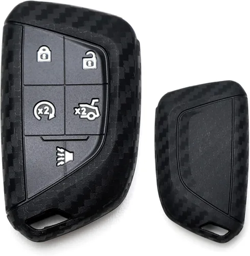 iJDMTOY Funda para llavero de silicona suave con patrón de fibra de carbono negra compatible con Cadillac CT5 CT6 XTS XT4 XT5 ATS 2020 en adelante
