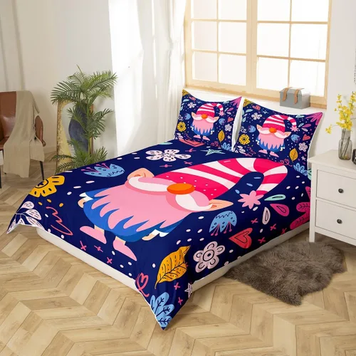 Miniatura 2 de Erosebridal Juego de ropa de cama de Navidad tamaño individual, bonita funda de edredón enana de Papá Noel de dibujos animados para niños, funda