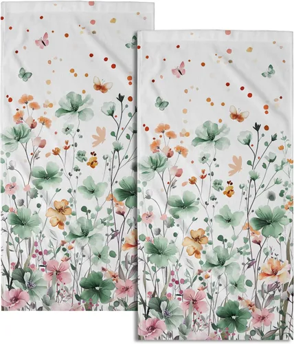 Miniatura 51 de Juego de 2 toallas de mano para el 4 de julio, 14 x 28 pulgadas, diseño patriótico de hojas florales rojas y azules, absorbentes y suaves