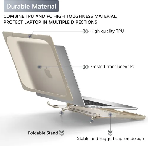 Miniatura 5 de Batianda Funda resistente para MacBook Air de 15 pulgadas 2026 M5 2025 M4 2024 2023 versión modelo A3448/A3241/A3114/A2941, soporte plegable Caqui