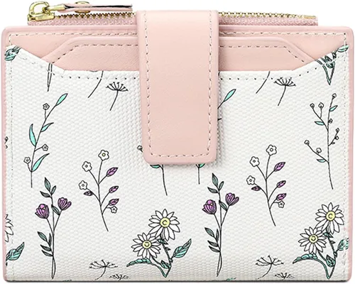 Miniatura 10 de Billeteras pequeñas para mujer, de cuero, plegable, con cremallera, con bolsillo con cremallera, lindo soporte para tarjetas de crédito, monedero