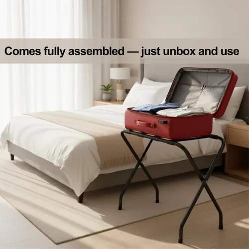 Miniatura 3 de USTECH Portaequipajes de acero inoxidable de doble nivel premontado, portaequipajes duradero para habitación de invitados con capacidad para hasta
